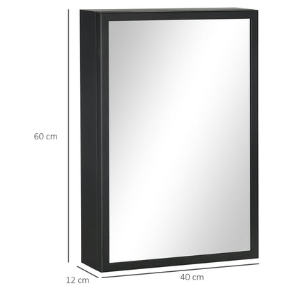 kleankin Bathroom Cabinet with Mirror, Wall Mounted Bathroom Mirror Cabinet with Storage Shelves, 40 x 12 x 60 cm, Black