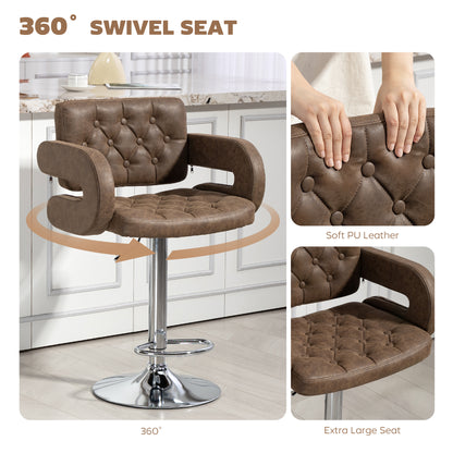 HOMCOM PU Leather Upholstered Swivel Bar Stool, Height Adjustable with Back, Armrest, Footrest, Coffee