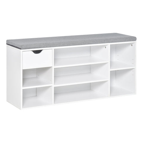 HOMCOM Shoe Storage Bench with Cushion - White