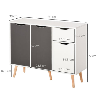 HOMCOM Sideboard Floor Standing Storage Cabinet with Drawer and Solid Wood Legs for Bedroom, Living Room, Home Office, Grey