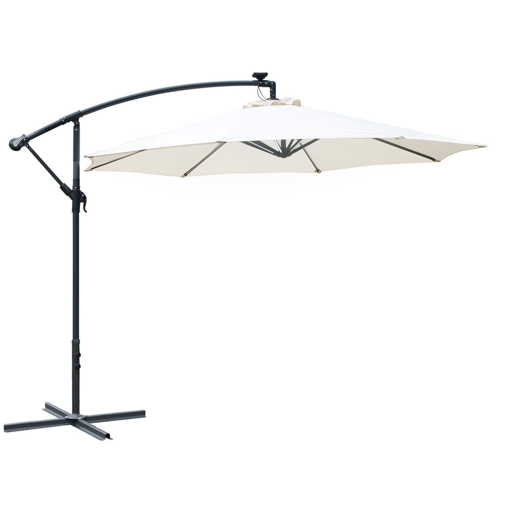 Outsunny Umbrella Parasol W/Solar Powered LED strips, a2.95x2.45H m-Cream