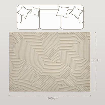 HOMCOM Modern Geometric Rug, Thick Plush, Non-Slip, 160 x 120 cm, Cream, Living Room, Bedroom, Office