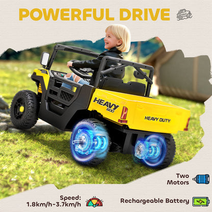 AIYAPLAY Kids Ride on Car, 12V Electric Kids UTV with Electric Dump Bed, 4-Wheel Suspension for 3-8 Years, Yellow
