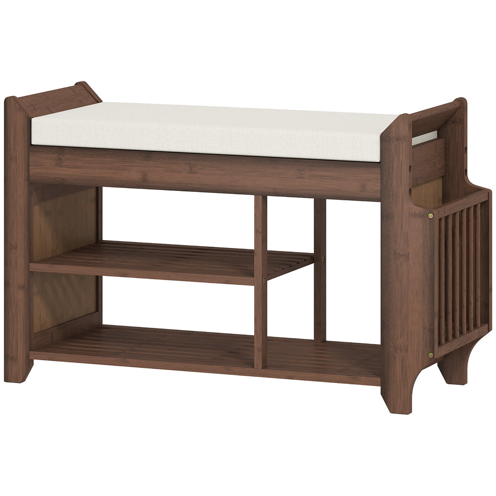 HOMCOM Shoe Bench 2-Tier Boot Section Entryway Storage Bench Cushioned Seat 100 x 30 x 50 cm Dark Brown and Cream
