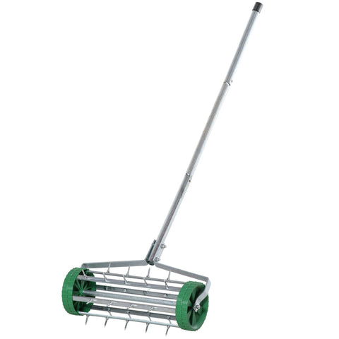 Outsunny Garden Rolling Lawn Aerator Heavy Duty Steel Grass Roller w/ Adjustable Handle