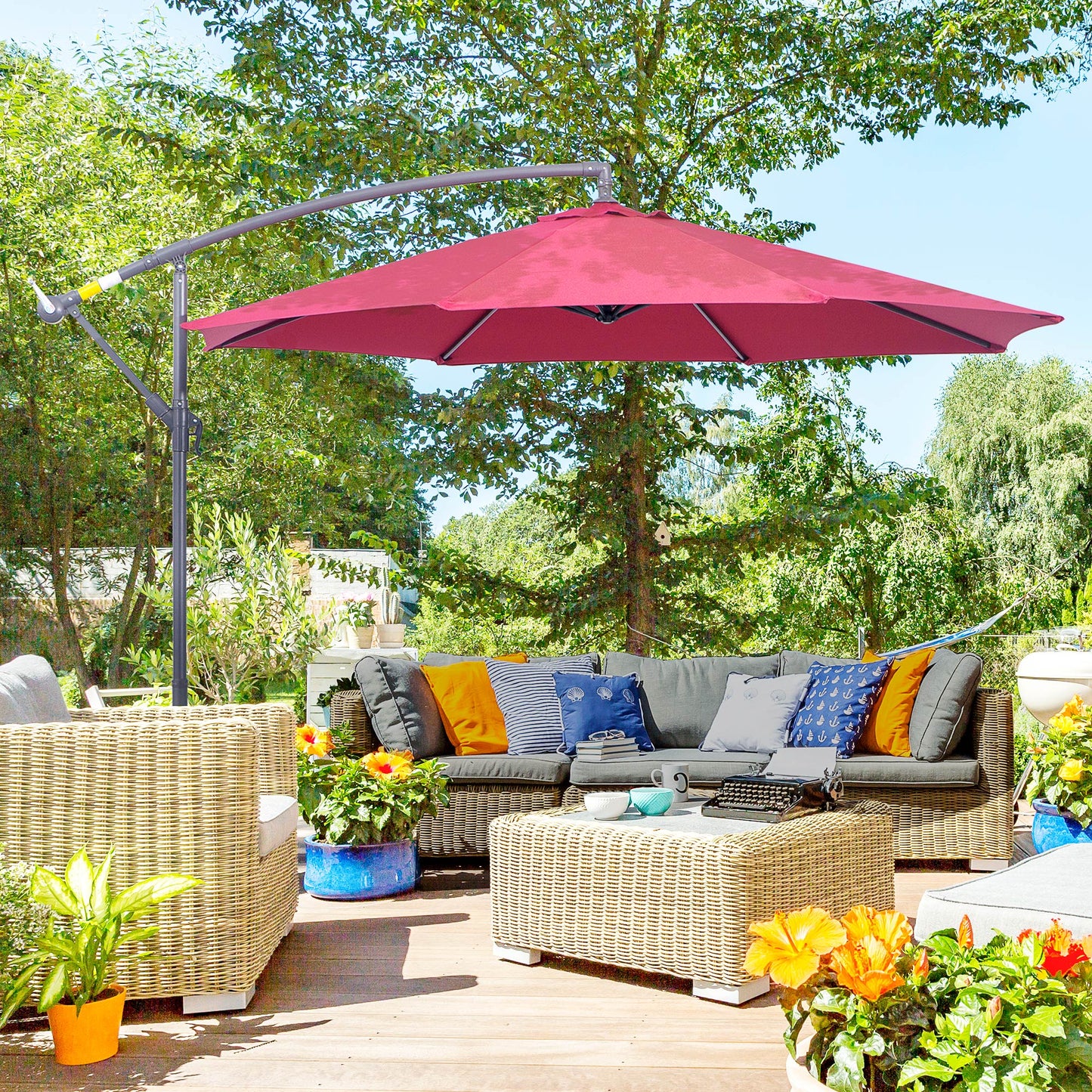 Outsunny 3m Water Resistant Terylene Hanging Parasol Wine Red