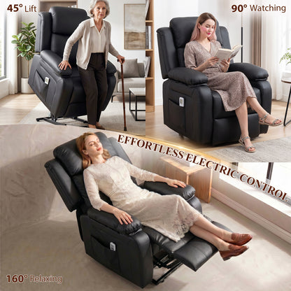 HOMCOM Riser and Recliner Chair with Vibration Massage, PU Leather Power Lift Chair for Elderly, Black