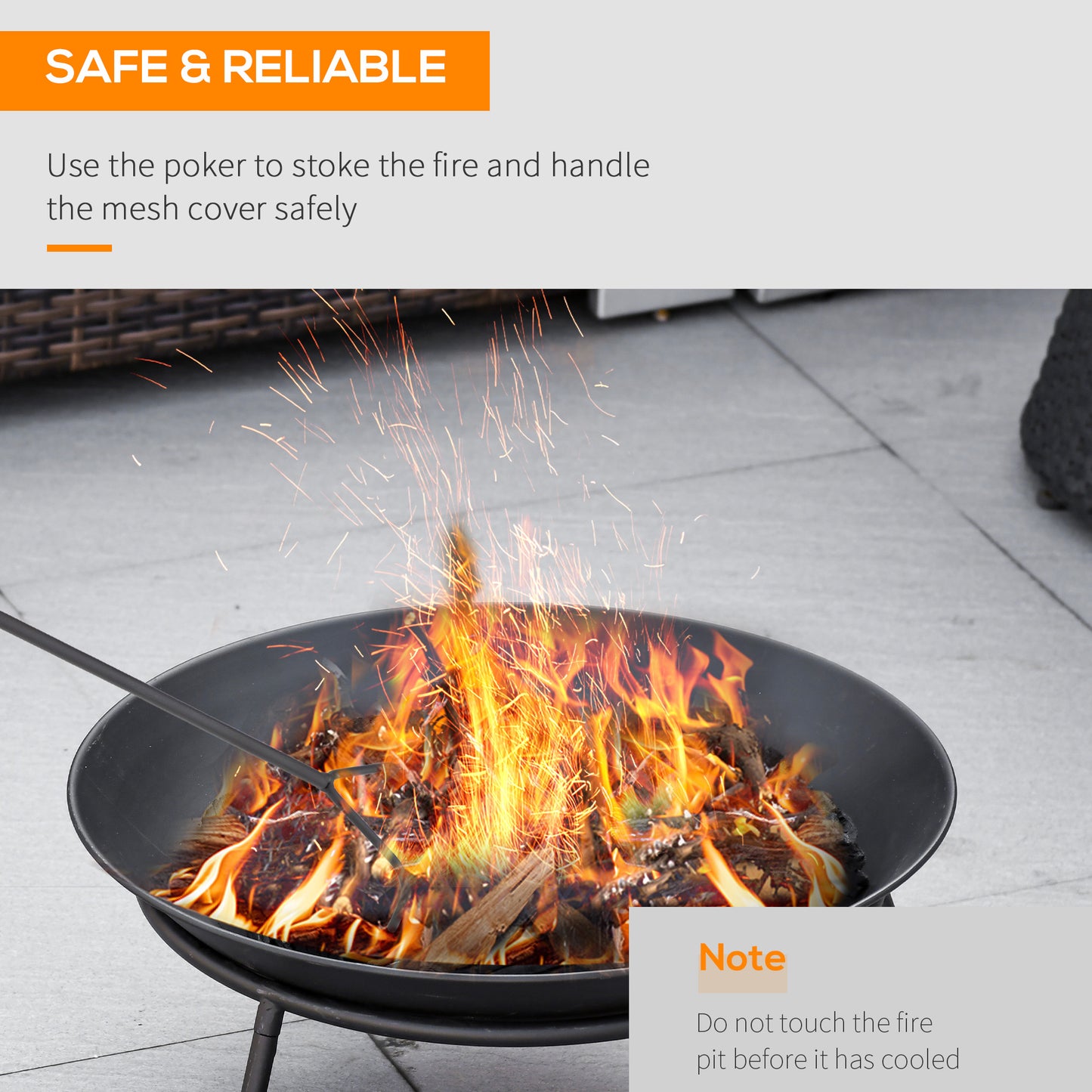 Outsunny Outdoor Fire Pit, Portable Round Firepit with Poker, for Garden, Camping, Bonfire, Picnic, Dia. 47 x 21 cm, Black