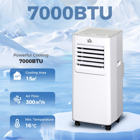 HOMCOM 7000 BTU Air Conditioning Unit, 3-in-1 Portable Air Conditioner, Dehumidifier, Cooling Fan with 2 Speeds, 24H Timer, Remote Control, LED Display, Window Venting Kit, 15m√Ç¬≤
