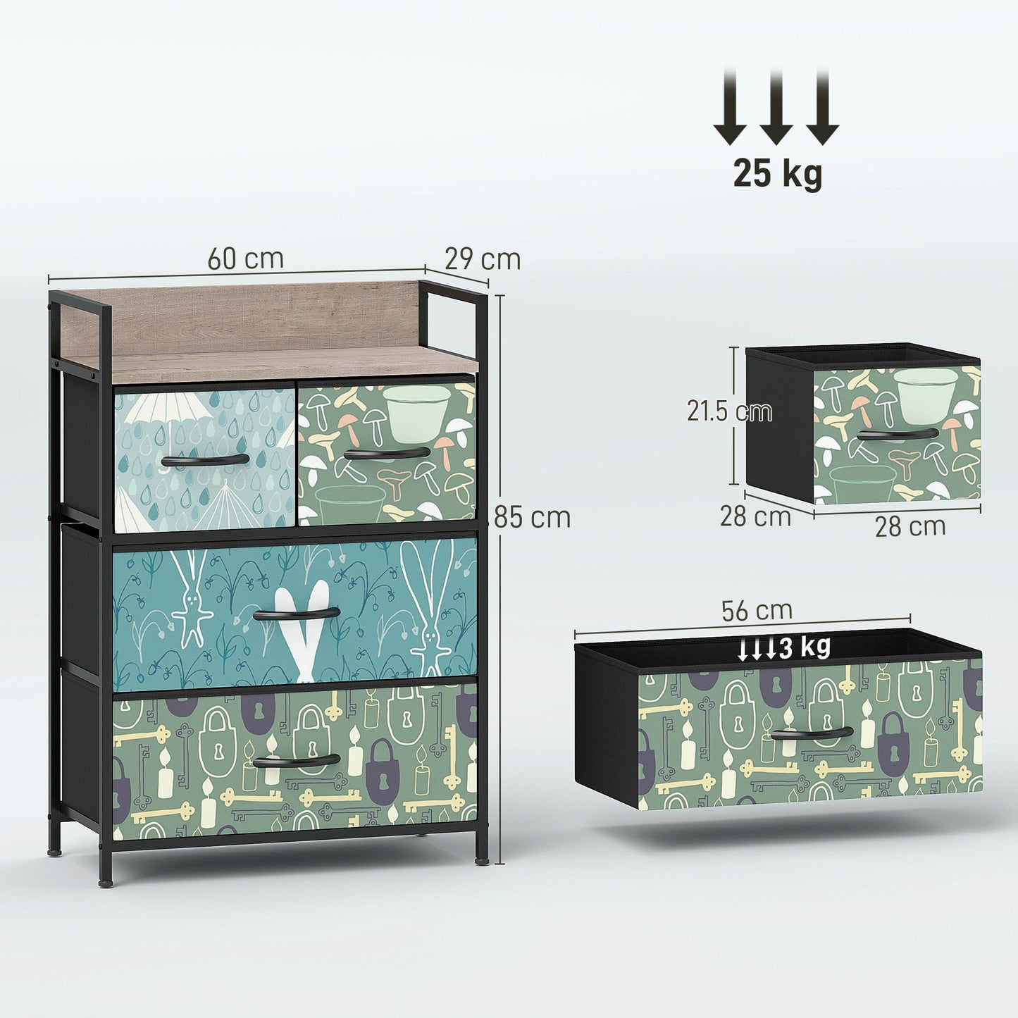 HOMCOM 4-Drawer Chest of Drawers - Blue