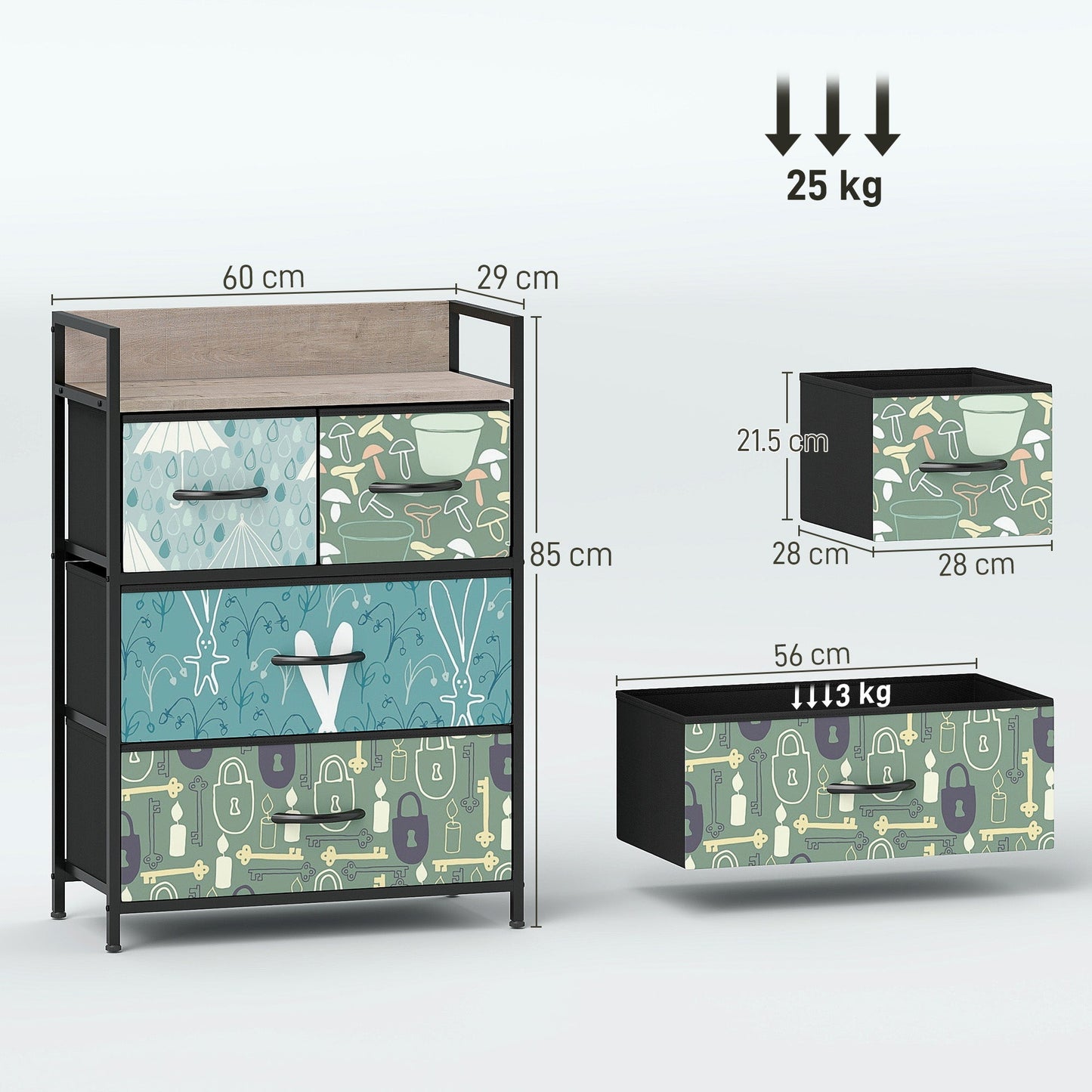 HOMCOM 4-Drawer Chest of Drawers - Blue