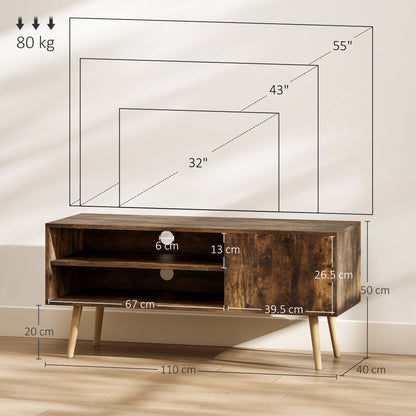 HOMCOM TV Stand up to 55 Inches, TV Unit with Open Shelves and Cable Holes - Brown