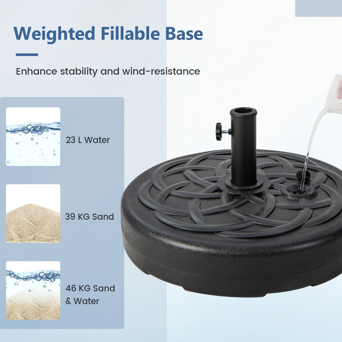 Fillable Round Umbrella Base Stand for Yard Garden Poolside