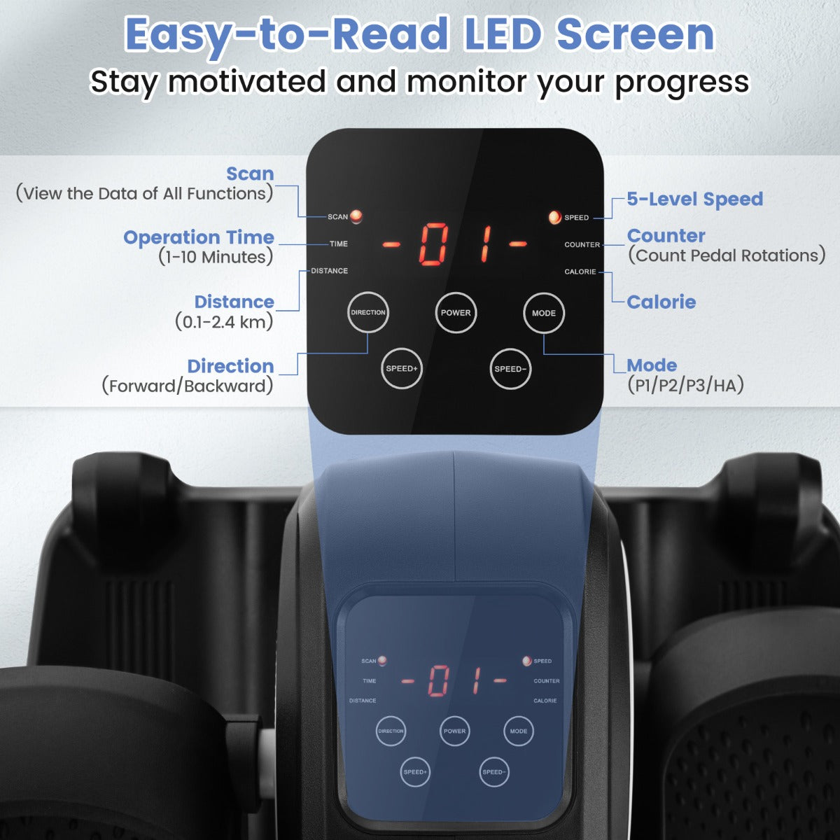 Under Desk Elliptical Machine with Display Screen and Remote Control-White