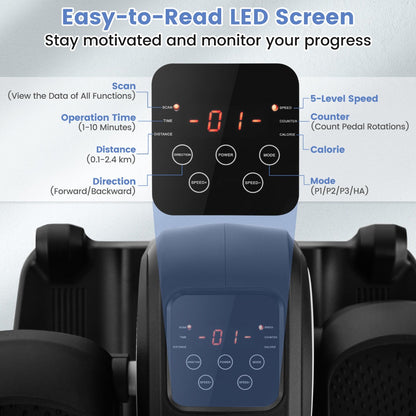 Under Desk Elliptical Machine with Display Screen and Remote Control-White