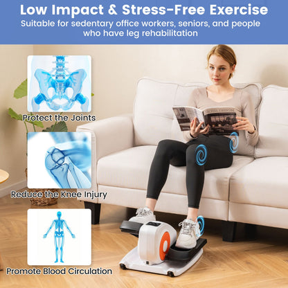 Under Desk Elliptical Machine with Display Screen and Remote Control-White