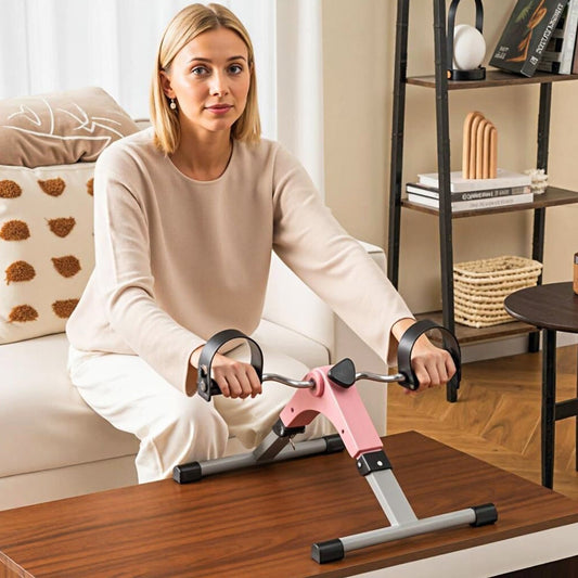 Under Desk Exercise Bike Pedal Exerciser with LCD Display for Legs and Arms Workout-Pink