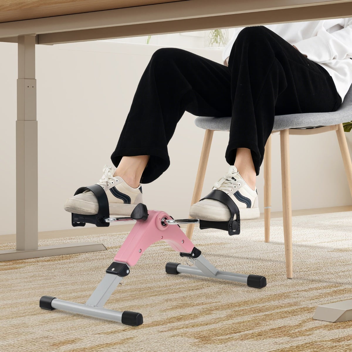 Under Desk Exercise Bike Pedal Exerciser with LCD Display for Legs and Arms Workout-Pink