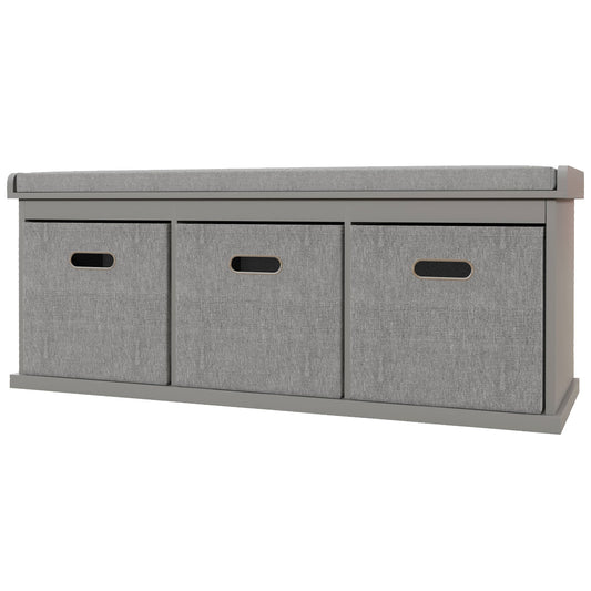 HOMCOM Three-Drawer Shoe Storage Bench, with Padded Top Seat - Grey