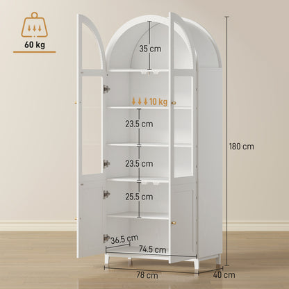 HOMCOM 180cm Tall Kitchen Cupboard, Storage Cabinet with Adjustable Shelves, Acrylic Doors for Living Room, Dining Room, White