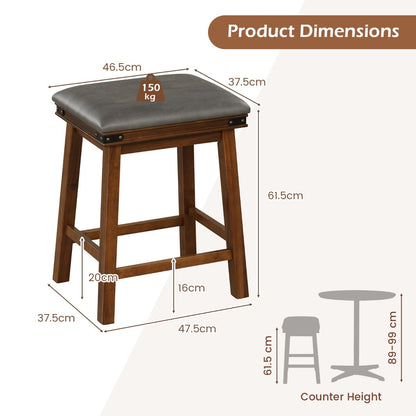 Set of 4 62 cm Height Upholstered Backless Bar Stools with PU Leather Padded Seat-Brown