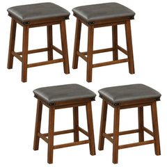 Set of 4 62 cm Height Upholstered Backless Bar Stools with PU Leather Padded Seat-Brown