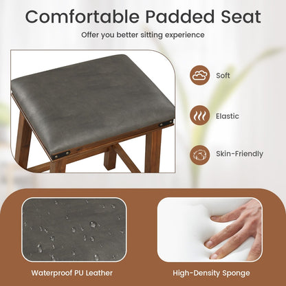 Set of 4 62 cm Height Upholstered Backless Bar Stools with PU Leather Padded Seat-Brown
