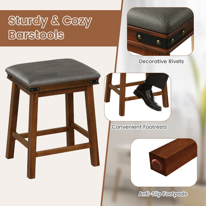 Set of 4 62 cm Height Upholstered Backless Bar Stools with PU Leather Padded Seat-Brown