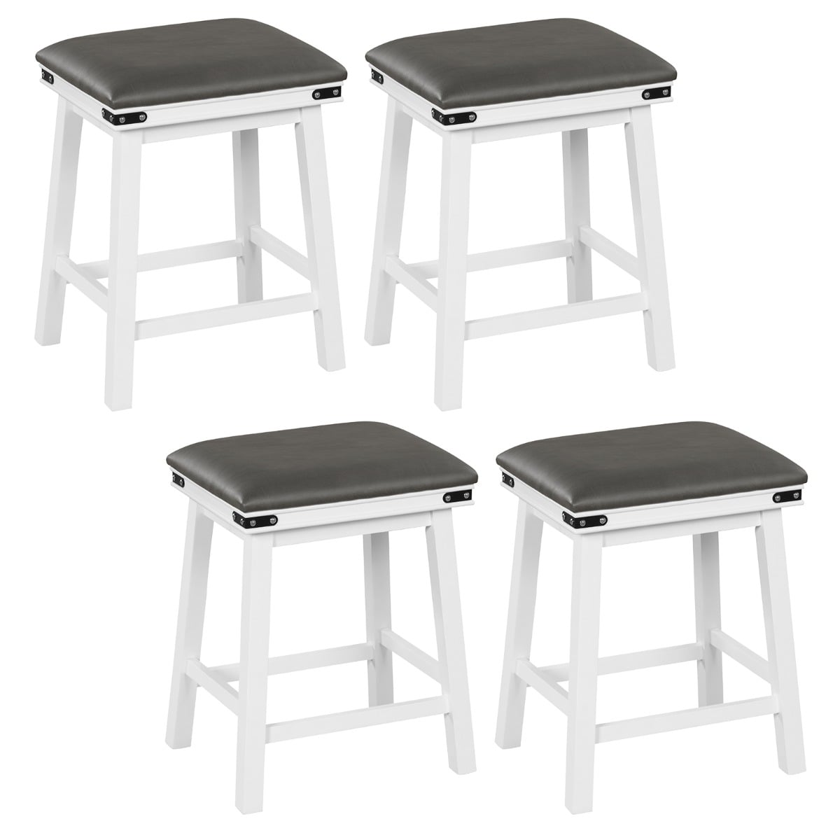 Set of 4 62 cm Height Upholstered Backless Bar Stools with PU Leather Padded Seat-White