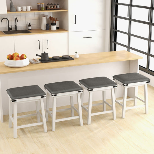 Set of 4 62 cm Height Upholstered Backless Bar Stools with PU Leather Padded Seat-White