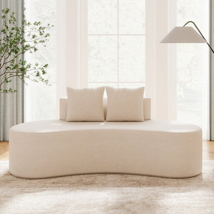 Upholstered Curved Sofa with 2 Cozy Pillows and Low Backrest-Beige
