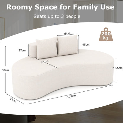 Upholstered Curved Sofa with 2 Cozy Pillows and Low Backrest-Beige