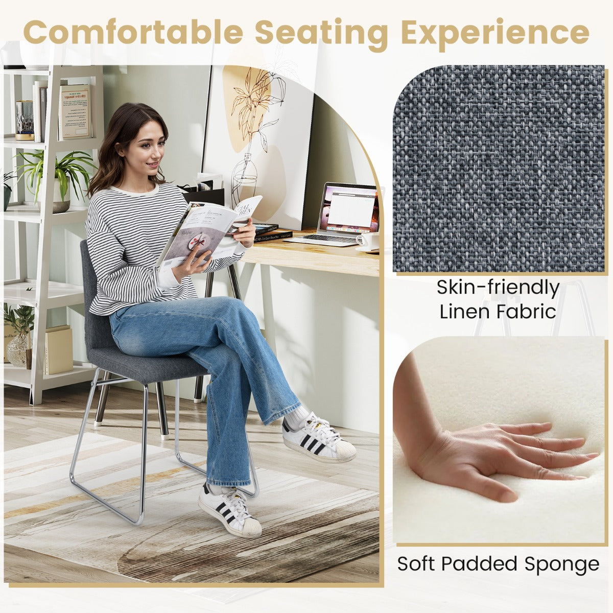 Upholstered Dining Chairs Set of 4 Kitchen Dinner Chairs-Grey