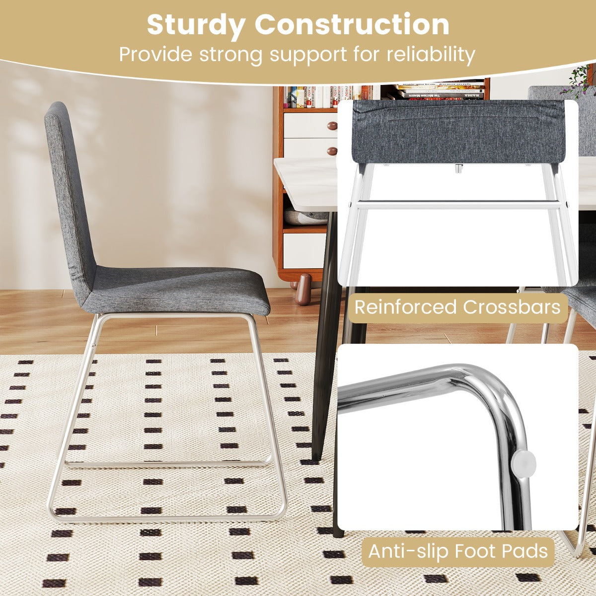 Upholstered Dining Chairs Set of 4 Kitchen Dinner Chairs-Grey