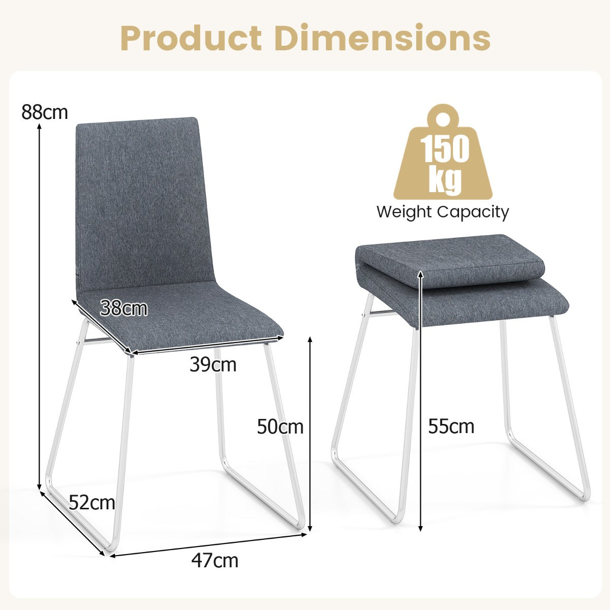 Upholstered Dining Chairs Set of 4 Kitchen Dinner Chairs-Grey