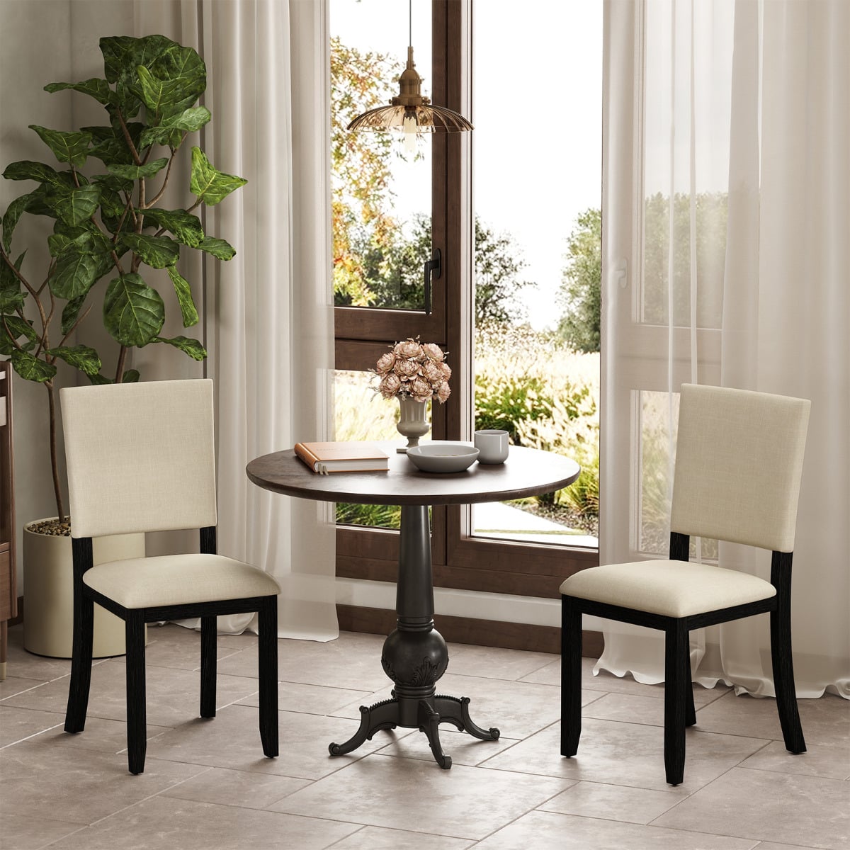 Upholstered Dining Chairs Set of 4 with Soft Padded Seat and Solid Wood Frame