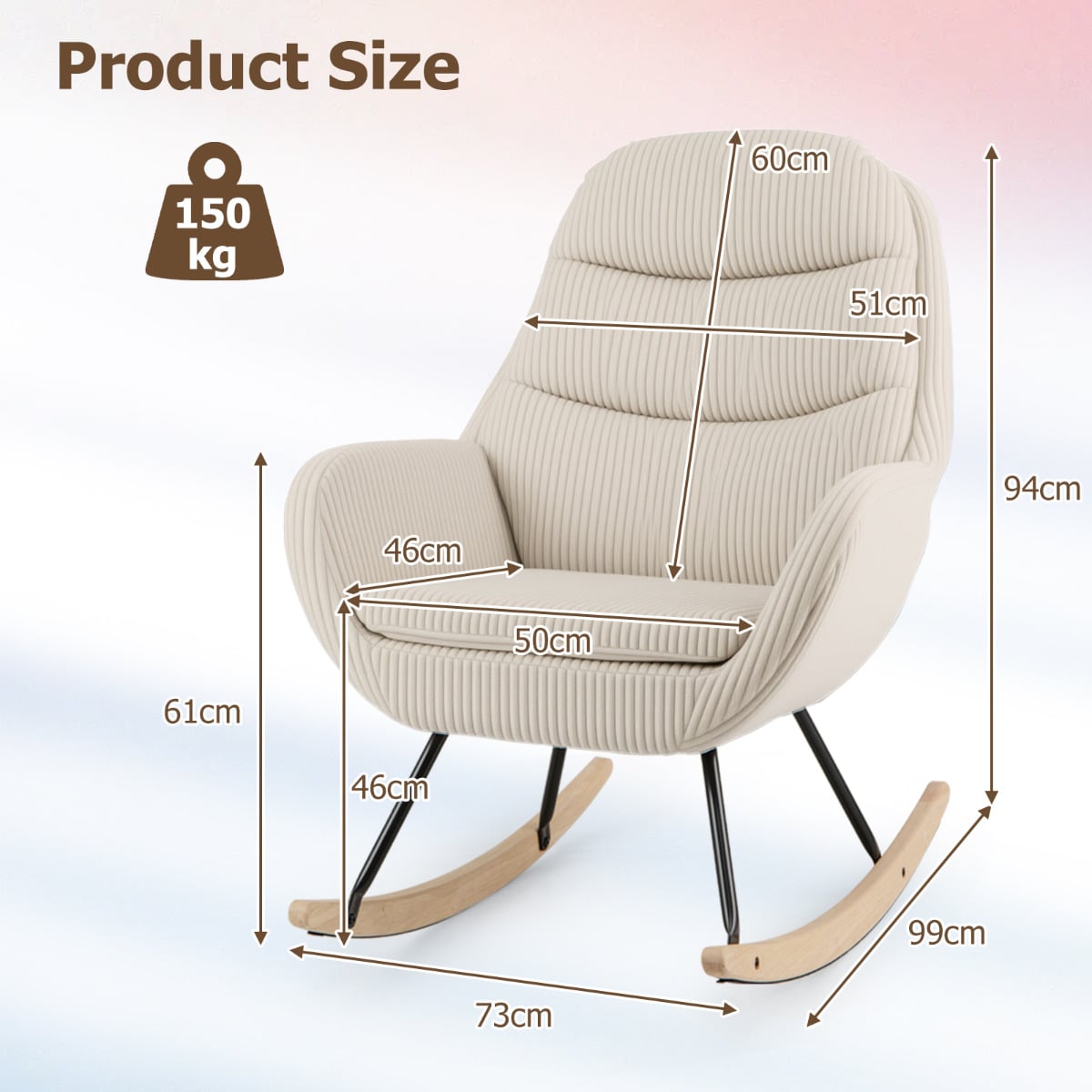 Upholstered Rocking Chair Nursery Glider Rocker with Padded Backrest-Beige