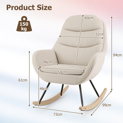 Upholstered Rocking Chair Nursery Glider Rocker with Padded Backrest-Beige