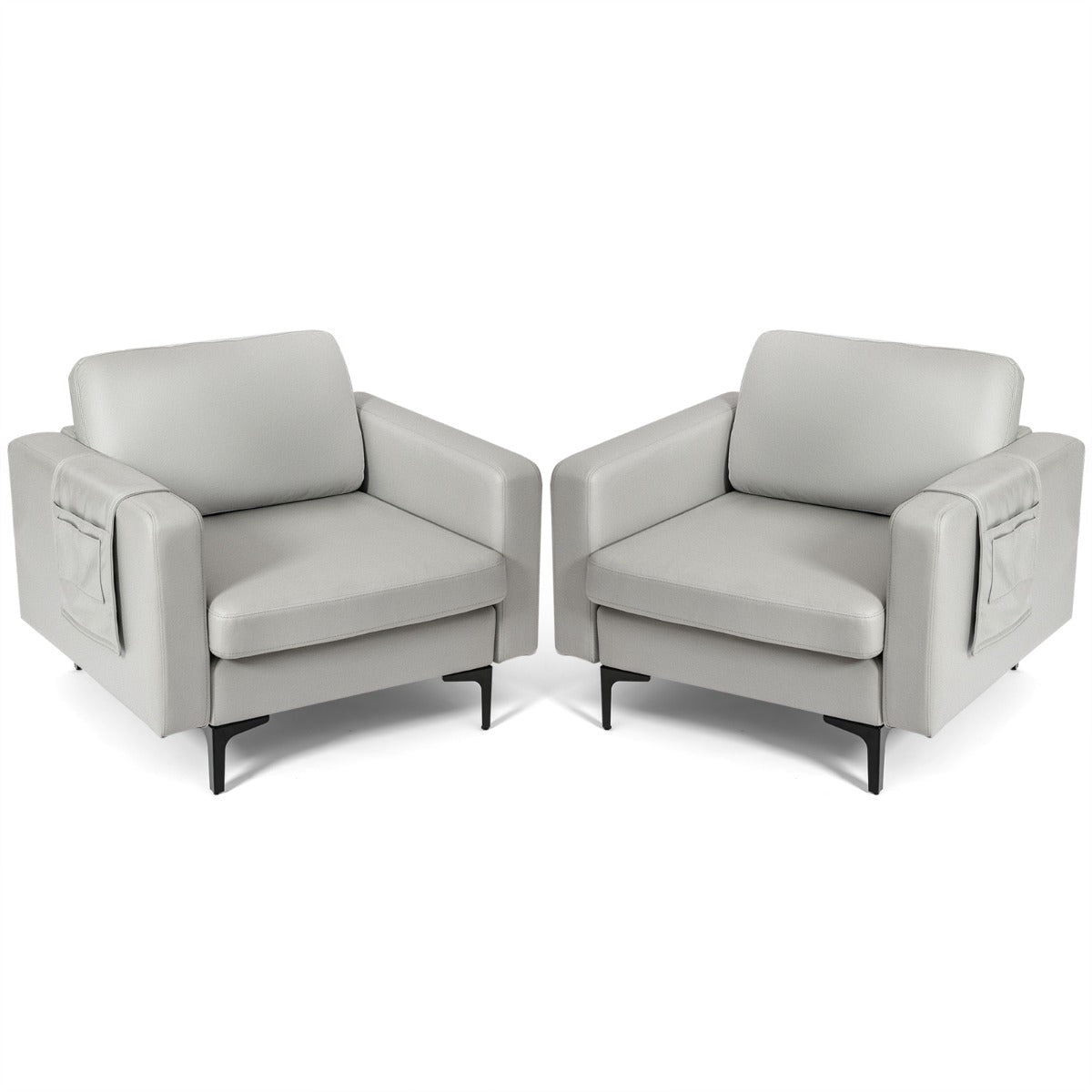 Upholstered Single Sofa Chair with Magazine Caddy Holder and Metal Legs-Grey