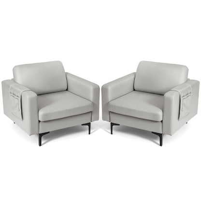 Upholstered Single Sofa Chair with Magazine Caddy Holder and Metal Legs-Grey