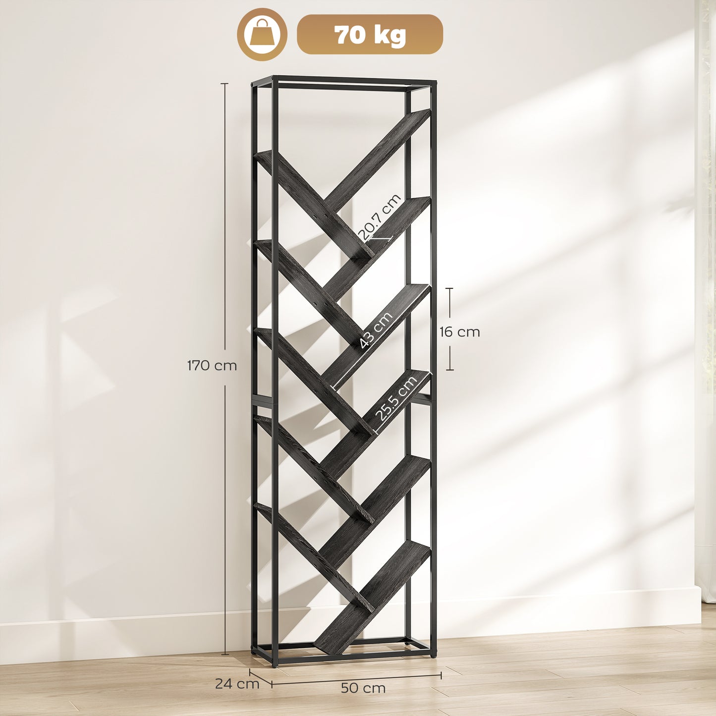 HOMCOM 10 Shelf Industrial-Style Bookshelf - Black/Grey