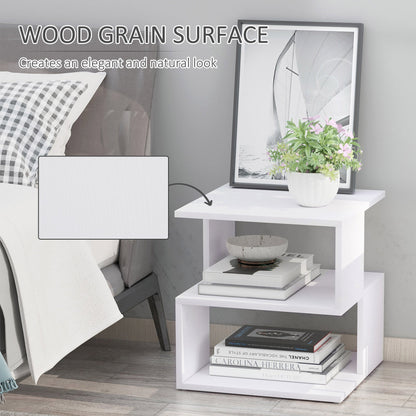 HOMCOM Set of 2 Side Table, Square Coffee Table, Modern End Table with 2 Tier Storage Shelves for Living Room, Bedroom, White