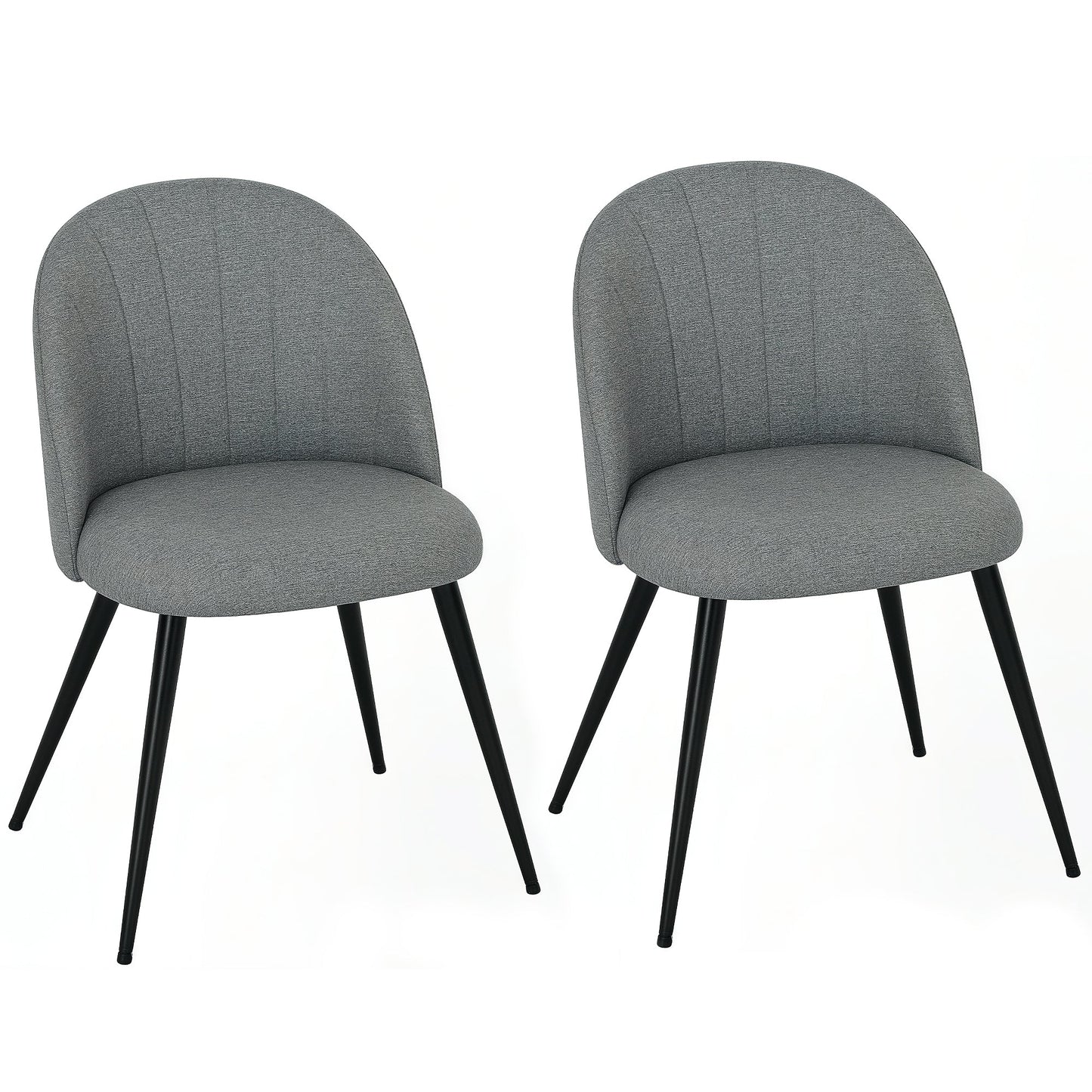 HOMCOM Dining Chairs Set of 2, Modern Upholstered Kitchen Chairs with Metal Legs, Shell Backrest and Padded Seat for Dining Room, Bedroom, Living Room, Vanity, Grey