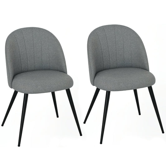HOMCOM Dining Chairs Set of 2, Modern Upholstered Kitchen Chairs with Metal Legs, Shell Backrest and Padded Seat for Dining Room, Bedroom, Living Room, Vanity, Grey