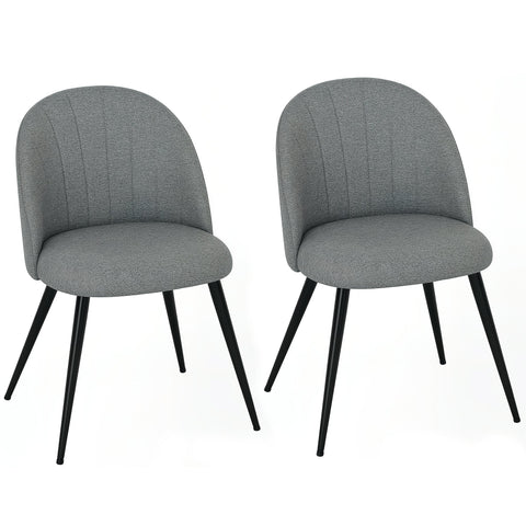 HOMCOM Dining Chairs Set of 2, Modern Upholstered Kitchen Chairs with Metal Legs, Shell Backrest and Padded Seat for Dining Room, Bedroom, Living Room, Vanity, Grey