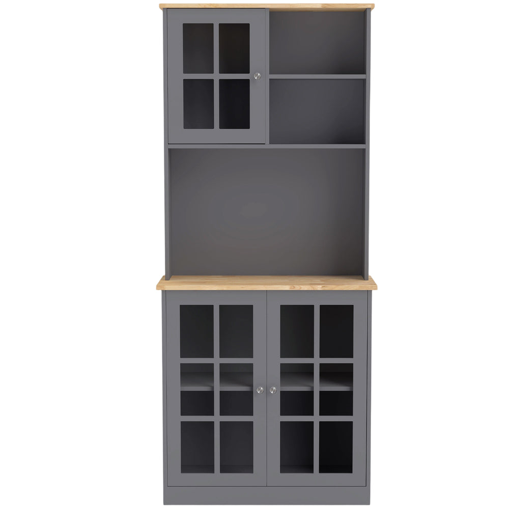 HOMCOM Kitchen Pantry, Buffet Hutch with 3 Storage Cabinets, 2 Open Shelves and Large Countertop for Kitchen, Grey