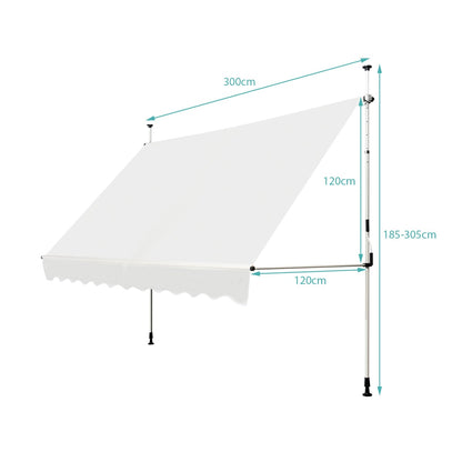 UV-Resistant Waterproof Deck Awning with Manual Crank Handle-Beige