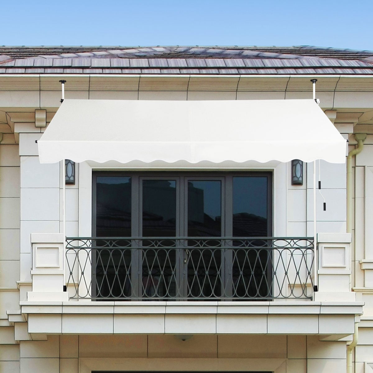 UV-Resistant Waterproof Deck Awning with Manual Crank Handle-Beige