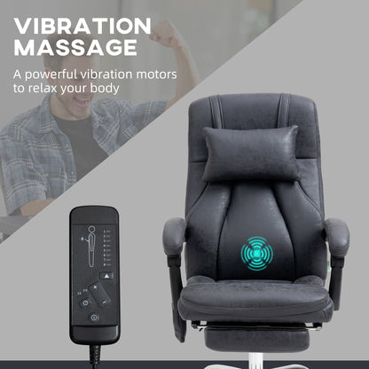 Vinsetto Office Chair with Lumbar Massage, 135¡ Reclining Computer Chair with Adjustable Headrest, Retractable Footrest, 10cm Double Padded Seat, Microfiber Fabric, Metal Base, Dark Grey