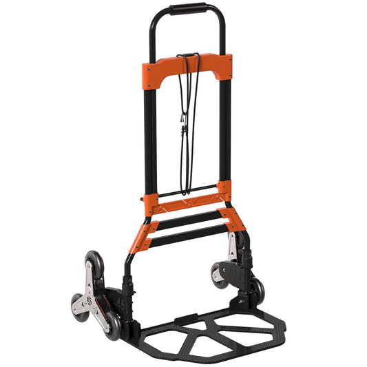 HOMCOM Heavy Duty Foldable Trolley on Wheels, Steel Folding Hand Truck, 75kg, Black and Orange